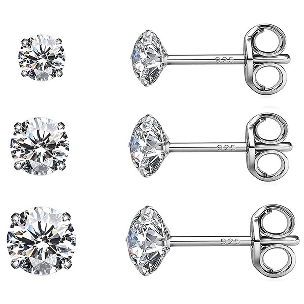 Sterling Silver Studs Cubic Zirconia Diamonds